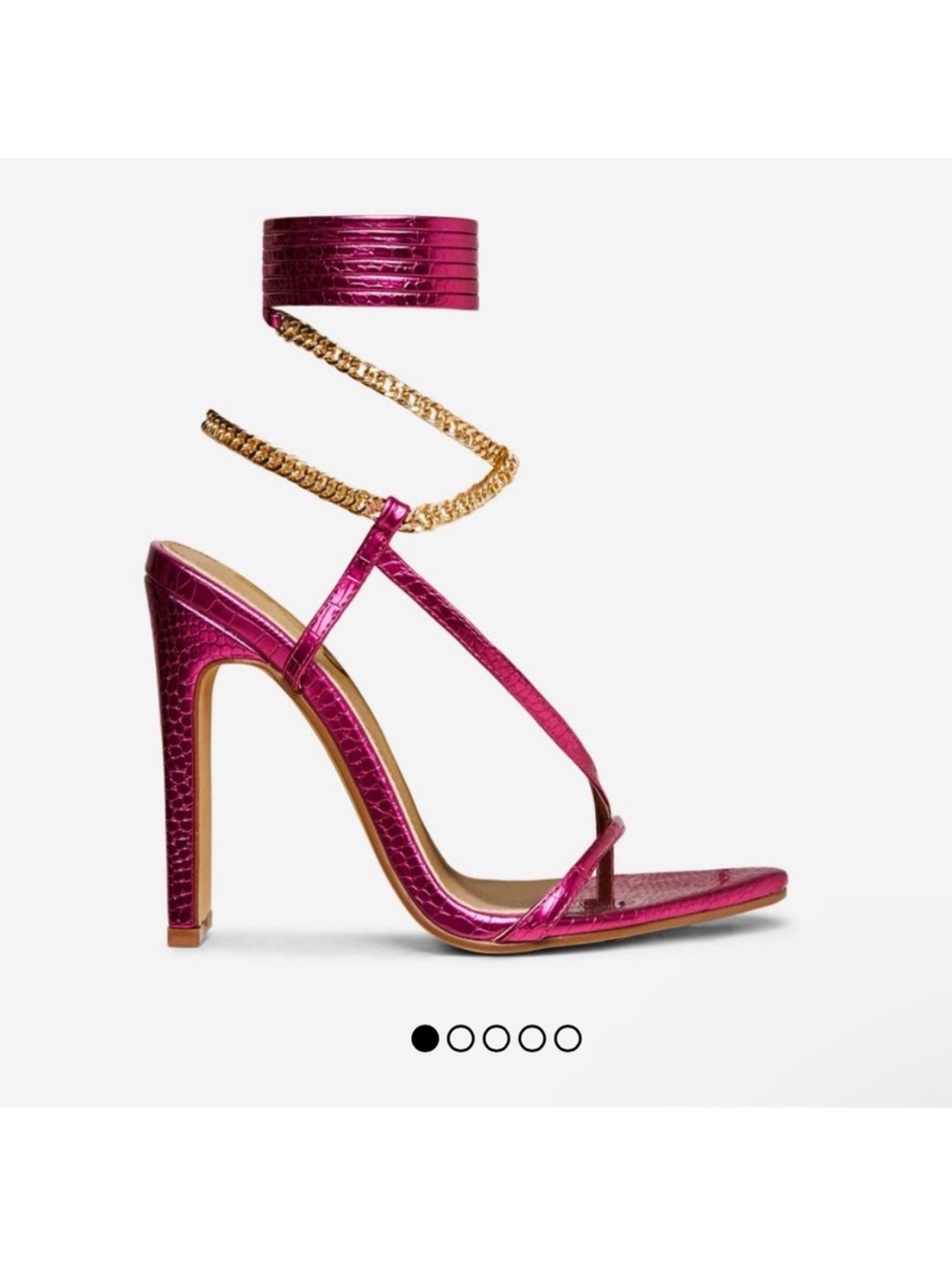 EGO SHOES Metallic Fuchsia High Heel Ankle-Strap Sandals with Gold Chain